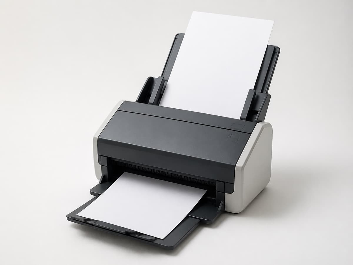 Document scanner shown feeding blank paper